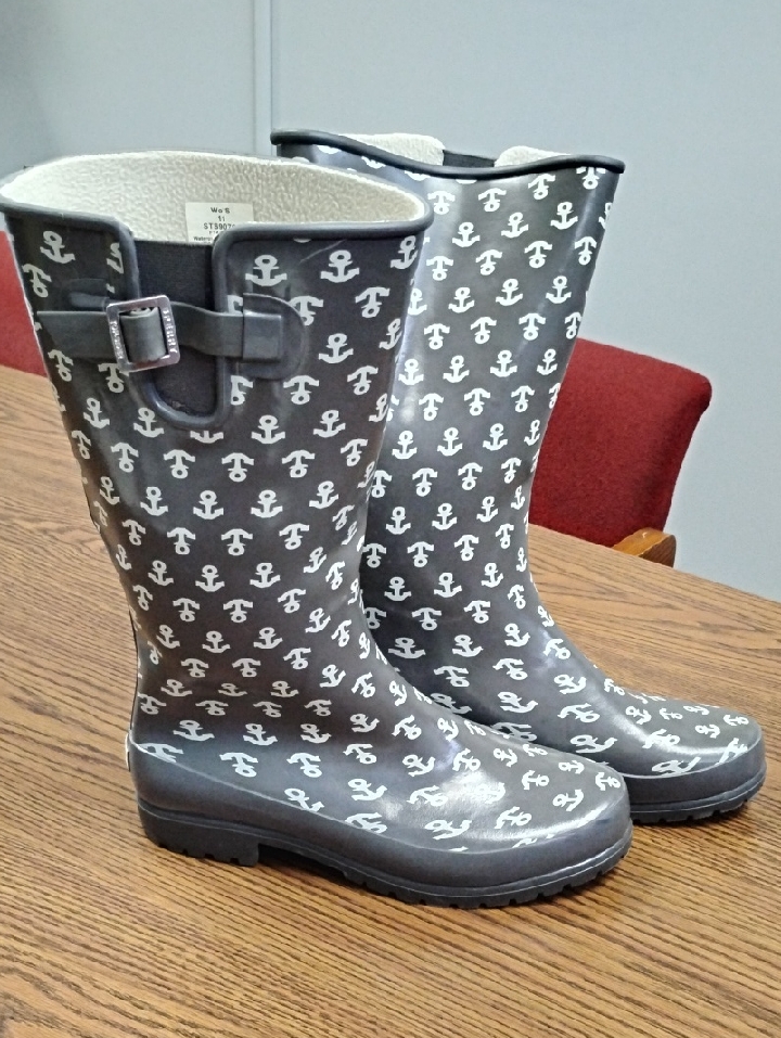 Sperry Top Sider Women’s Gray Anchor-Print Waterproof Rain Boots Size 11